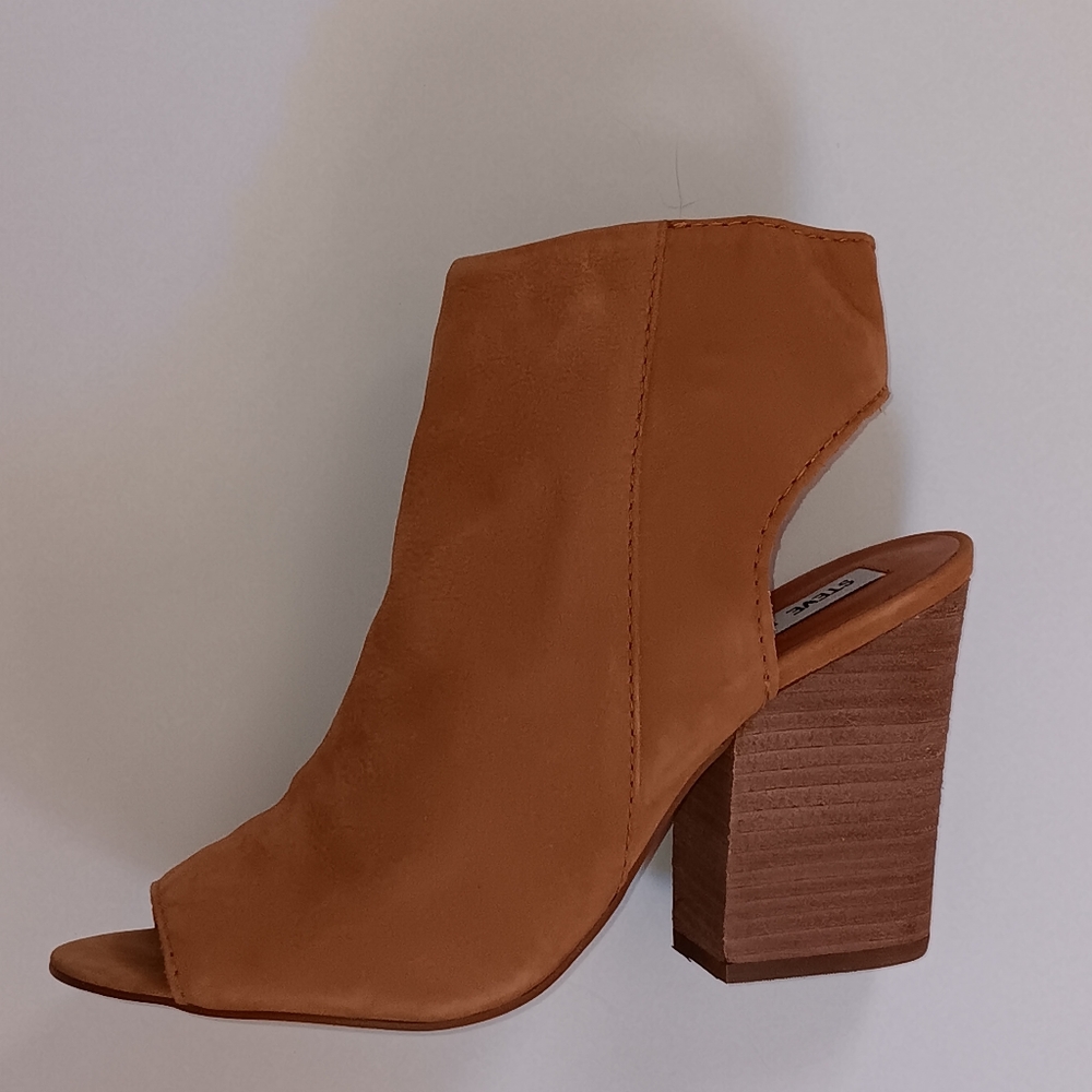 Steve Madden Tulisa Tan Suede Open Toe High Heel Bootie 8M